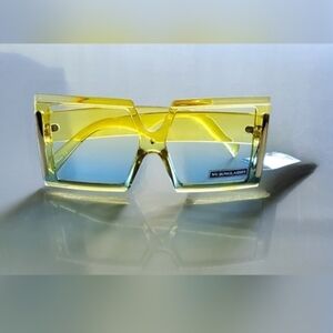 Yellow Oversized Square Sunglasses with Yellow and Blue Gradient Lenses